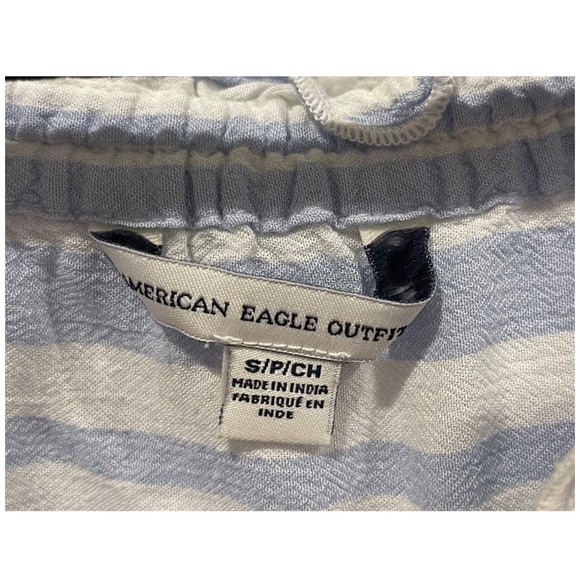 AMERICAN EAGLE OUTFITTERS Off The Shoulder Striped White Blue Blouse - Picture 2 of 3